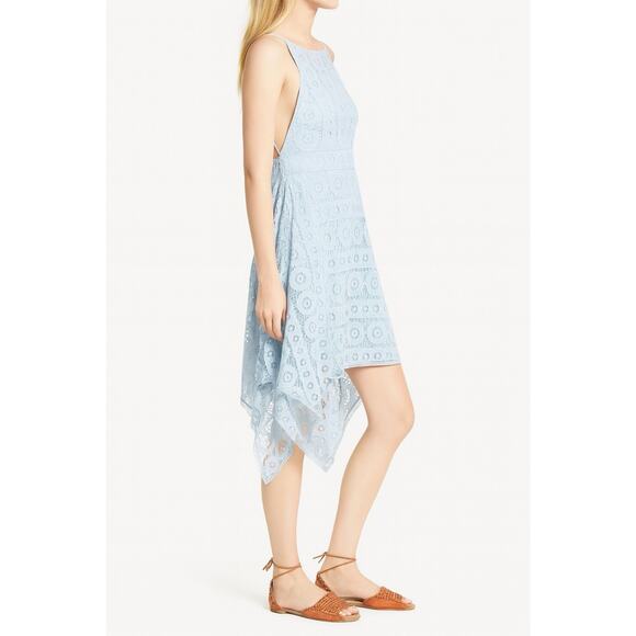 Free People Lace Dress Size 8 Just Like Honey Ice Blue Asymmetric Coquette Fairy - Picture 3 of 16